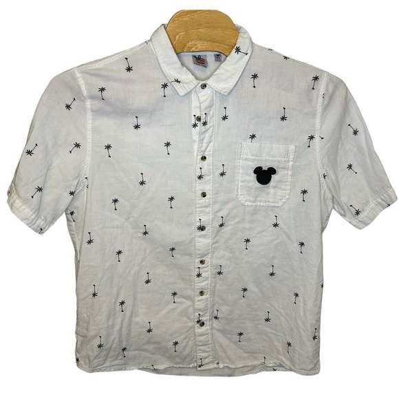 Disney Junk Food Button Up Shirt Men's XL Mickey Mouse Hawaiian Palm Trees White - Picture 1 of 8
